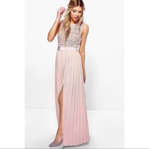 BOOHOO | Lace Top Pleated Maxi Dress Gown